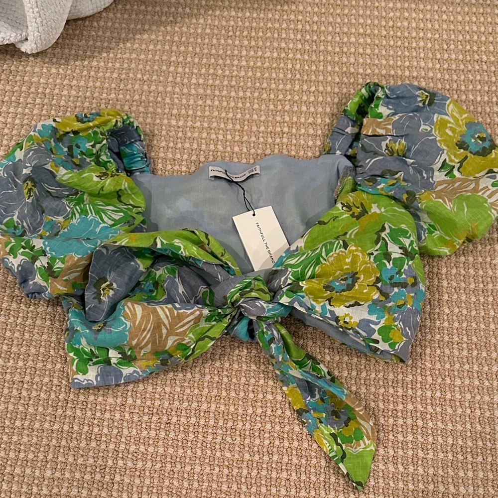 Faithfull the Brand Green and Blue Floral Blouse